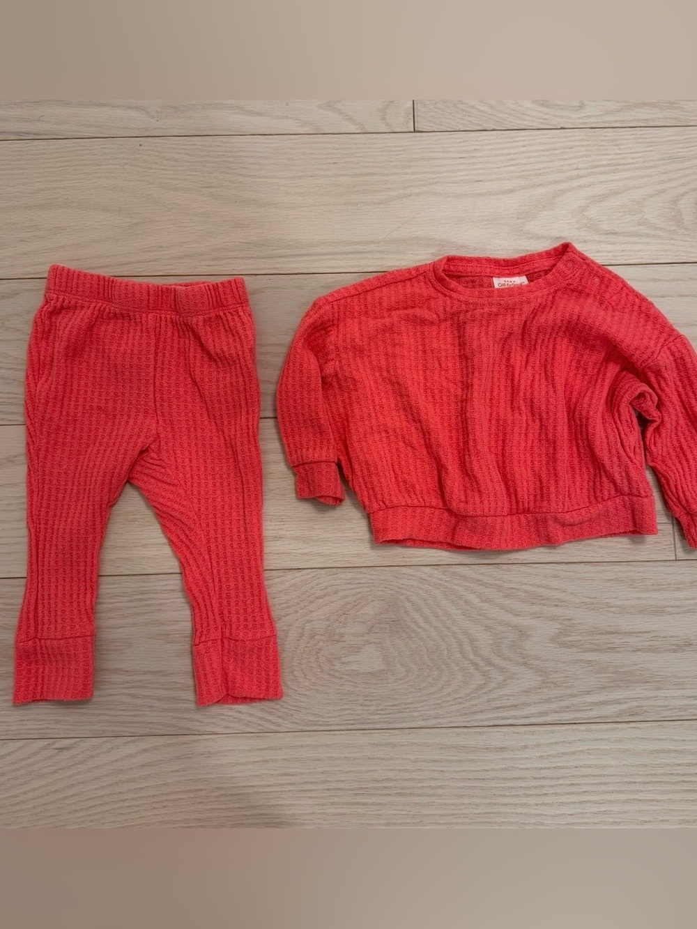 Cat & Jack Coral-Red Waffle Knit Kids Sweatshirt & Leggings Set